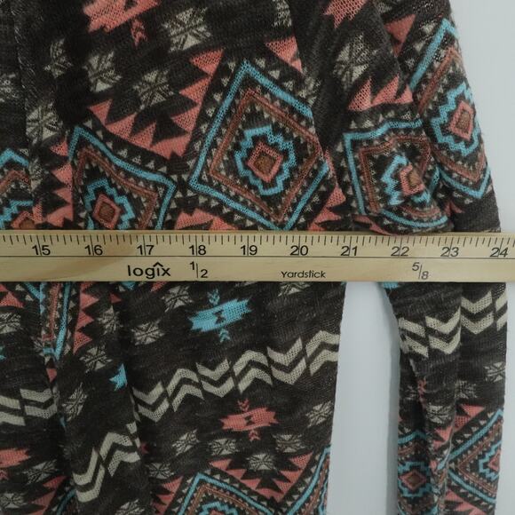 Aztec Print Cardigan Open Front Southwestern Boho Layering Festival Womens Small - Picture 8 of 9
